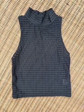 FIVE THE LABLE Black Sleeveless Mock Neck Eyelet Crop Top YXL